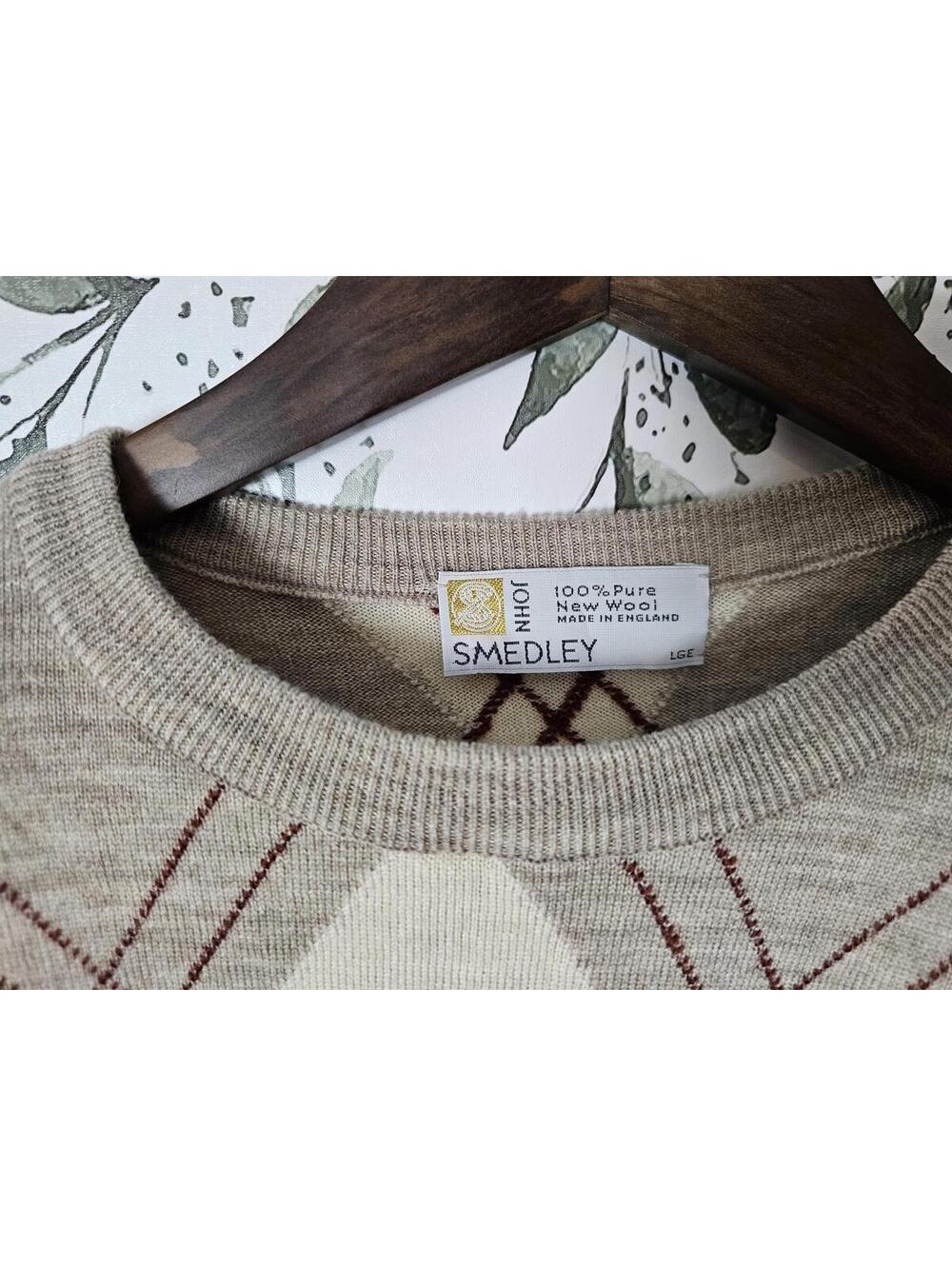 John Smedley Sweater Tan Mens Size L Plaid Wool